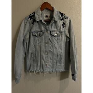 Old Navy Jean Jacket Women's size Small Embroidered Flowers Size Small Denim S‎